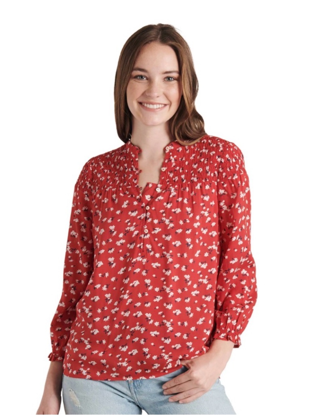 Women’s Lucky Brand Red Floral Smocked Top